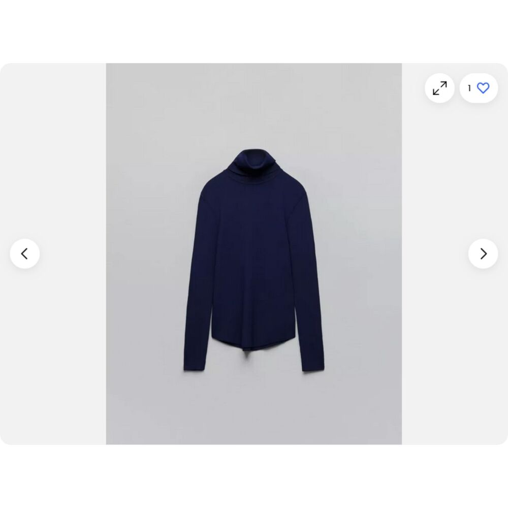 Navy Blue Zara Extra Fine Rib Knit Raw Hem Long Sleeve Turtleneck Sweater (NWT)
